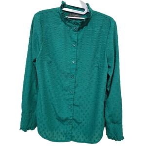 Banana Republic Classic Fit Green Button-Up Blouse with Mock Neck